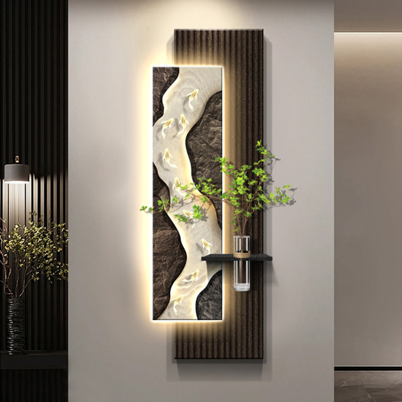 Peinture murale d'art moderne en grès, Café, H 70,87 po x l 23,62 po