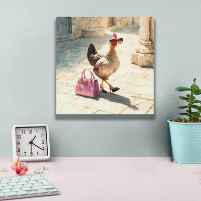  'Fashionable Chicken 2' by Ann Klee Canvas Wall Art, 12" x 12"