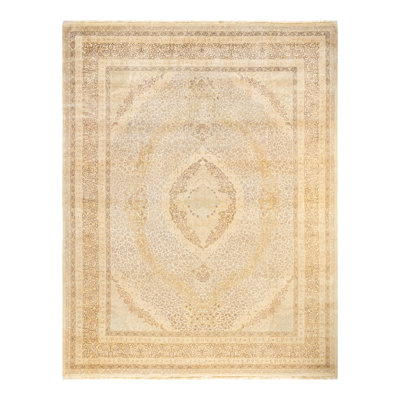 Tapis ivoire / gris noué à la main de conception unique 8 pi 3 po x 10 pi 5 po Keller