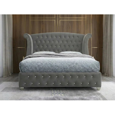 Ensemble de chambre avec grand lit en velours noir Dover avec USB-C et Bluetooth