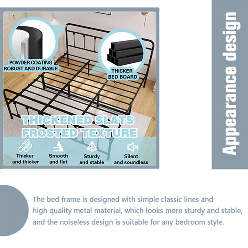 Ashburton Standard Modernism Metal Bed Frame with Headboard and Footboard, No Squeak, No Box Spring Needed, Easy Assemble