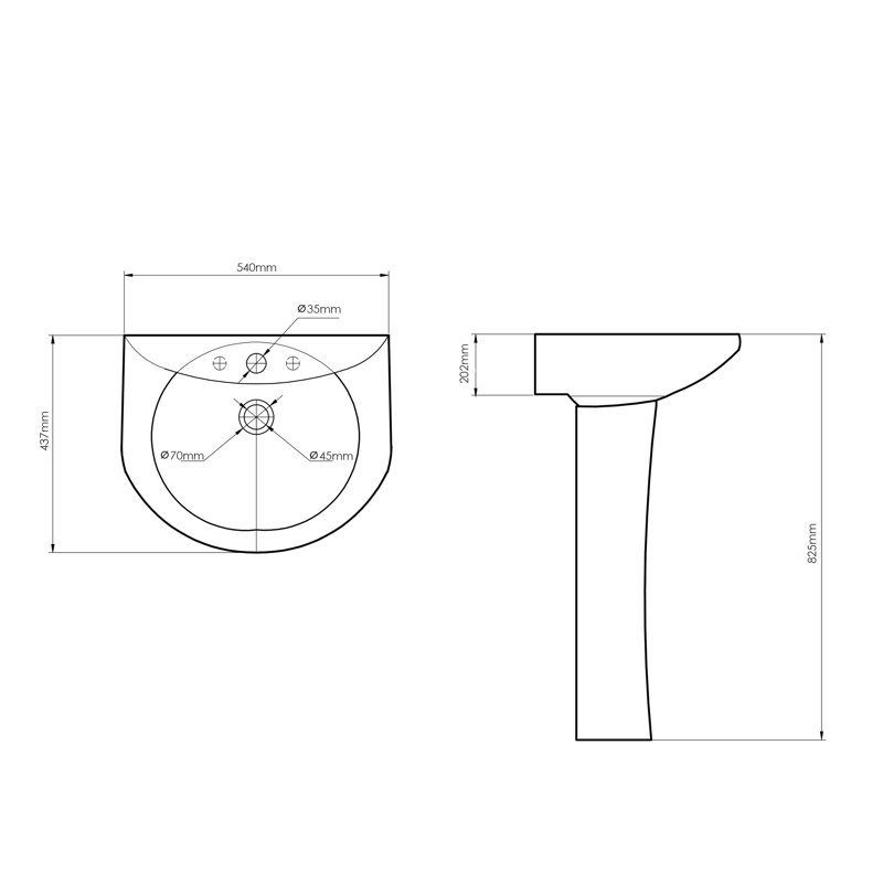 Marcott 825mm Tall White Ceramic U-Shaped Pedestal Bathroom Sink