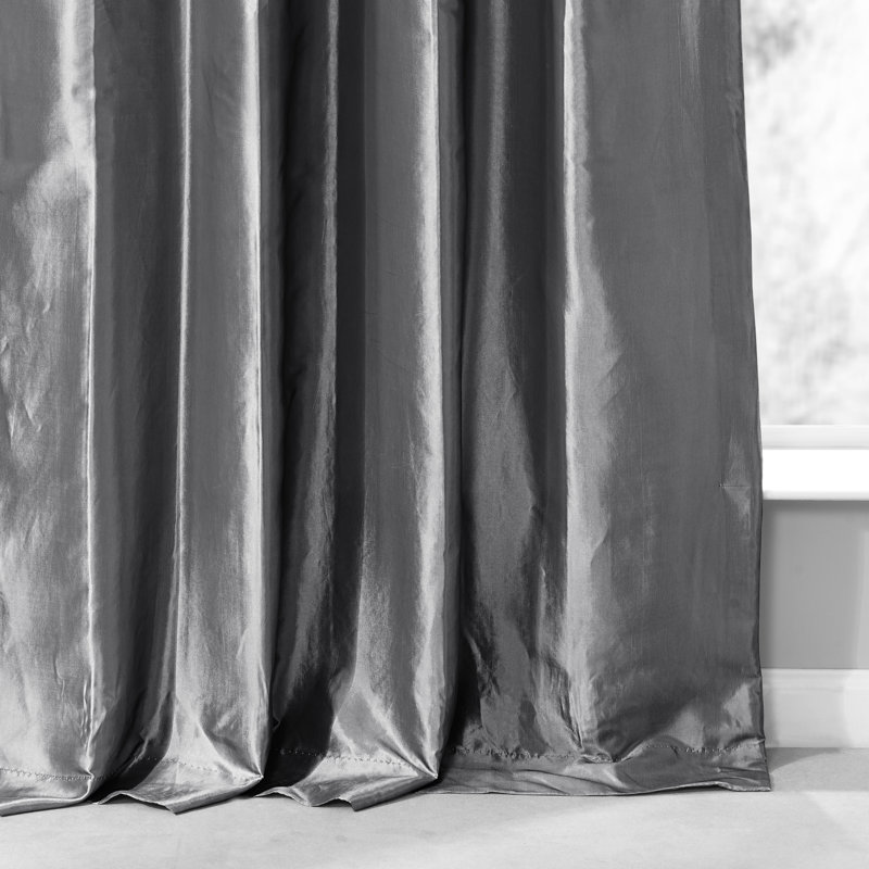 Ryker Ruched Solid Faux Silk Taffeta Room Darkening Curtains for Bedroom & Living Room Curtains - Single Panel Drapes