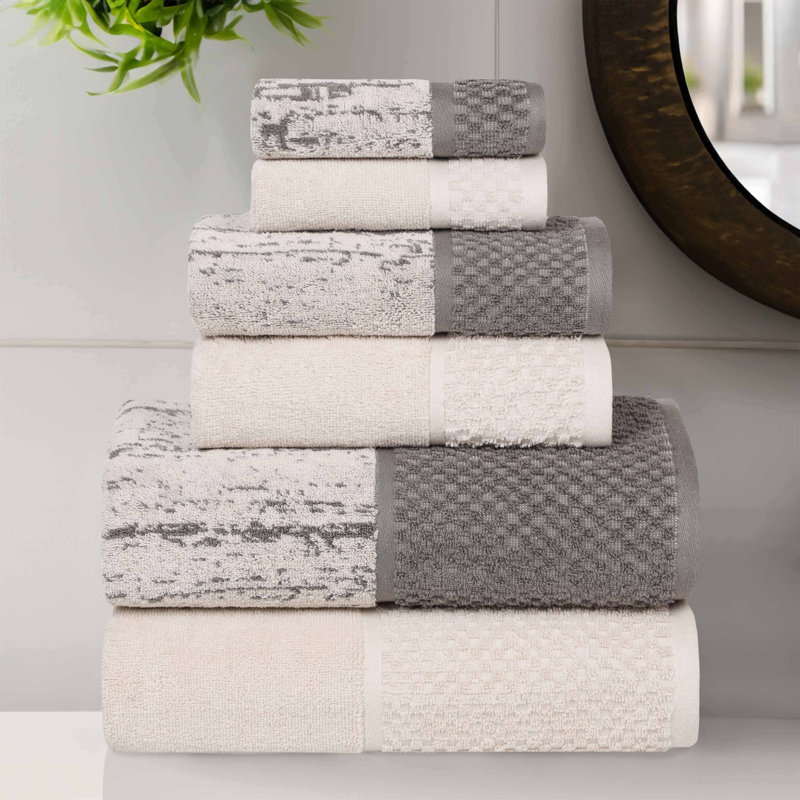 Ensemble de serviettes 6 pièces Lodie, Ivoire / gris anthracite