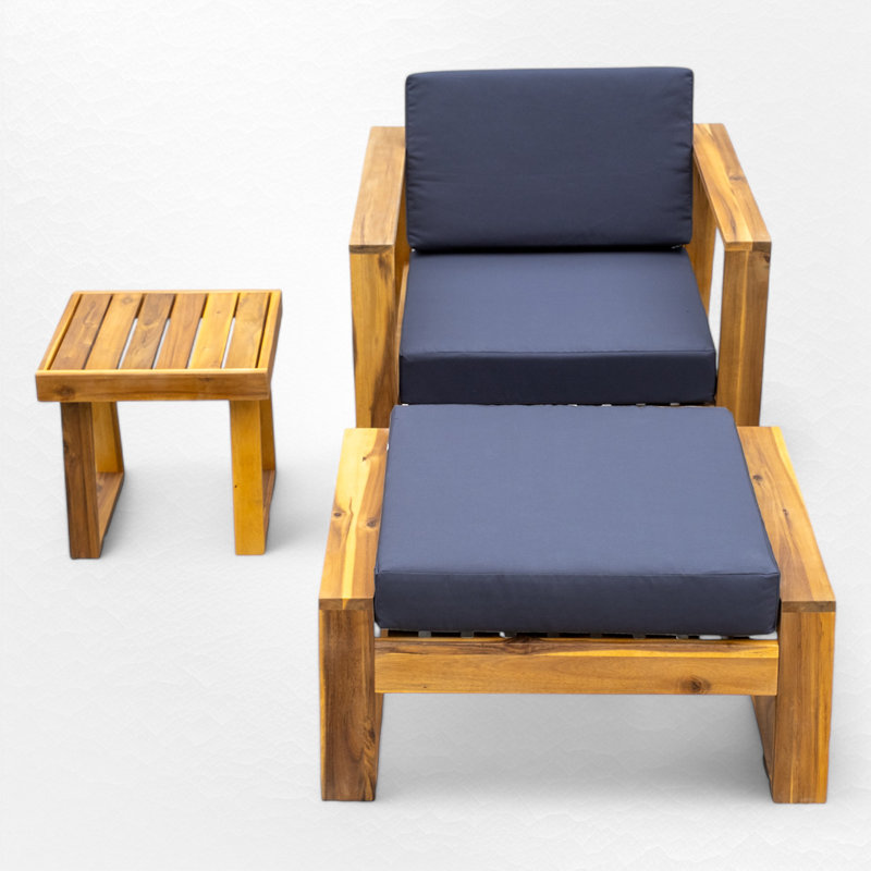 Outdoor Solid Wood Lounge Chair Set, Gray