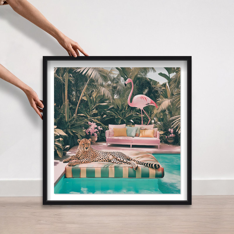 Oliver Gal Cheetah's Daydream Coastal - Luxury Shadowbox Framed Wall Art, 32" H x 32" W, Black