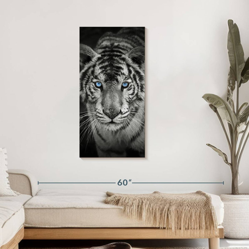 Tigre bleu sur toile, H 42 po x l 21 po x P 1,25 po