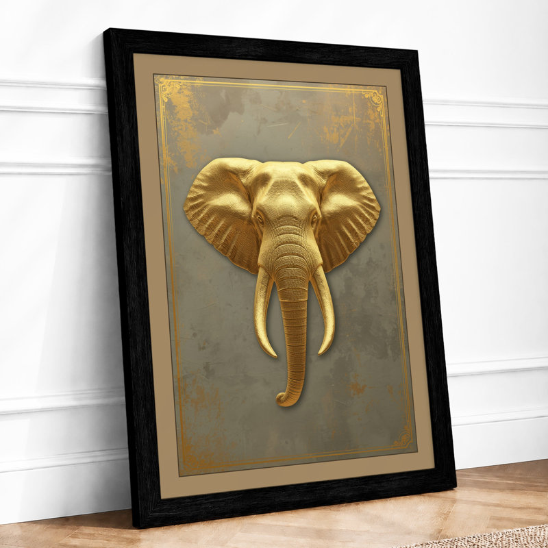 Golden Elephant Art Deco - Framed Print, A4 - 29.7 x 21.0 cm, Black