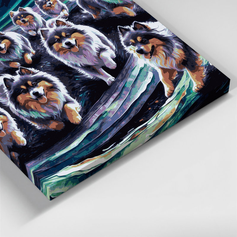 «Dogs Keeshond», art mural sur toile gris, H 32 po x l 32 po