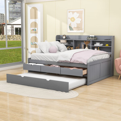 Full Size Daybed with Shelves, Three Drawers and Twin Trundle by Winston Porter