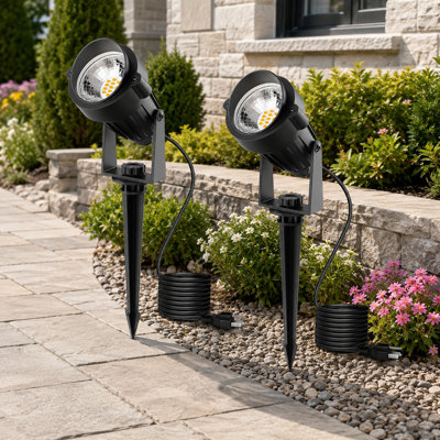 2-Pack Dusk-to-Dawn Outdoor Landscape Spotlights with Automatic On/Off, 3000K Warm White and IP66 Waterproof Construction for Yard, Garden, House, Pathway and Plants