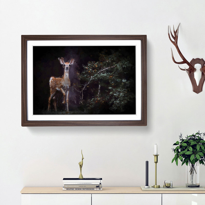 Curious Fawn in Abstract - Picture Frame Painting Print, 62cm H x 87cm W x 2cm D, Walnut Framed