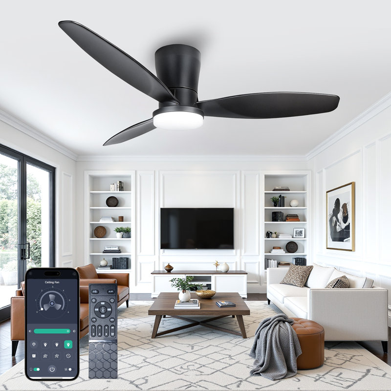 Ventilateur de plafond moderne avec lumière et télécommande / commande, 3 températures de couleur DEL, moteur CC silencieux à 6 vitesses, réversible, à intensité variable, minuterie, pales noires