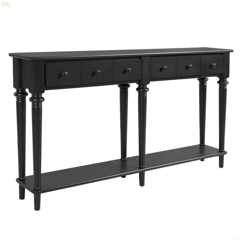 Table d'entrée avec 4 tiroirs, console rétro avec tablette ouverte pour les entrées, les salons et les couloirs, Noir