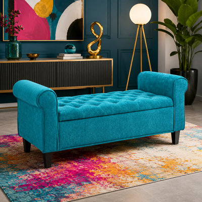 Classic Elegant Button Tufted Rolled Arm Storage Ottoman Bench with Concealed Compartment Safety Hinges and Tapered Legs for End of Bed Entryway and Living Room