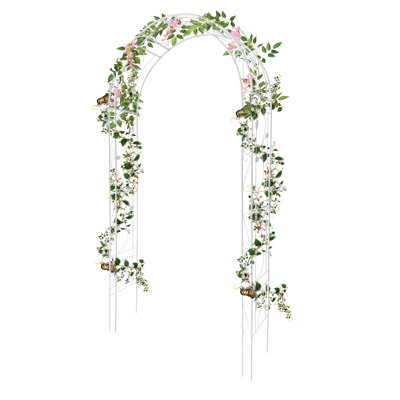 Treillis de jardin en métal blanc robuste de 8,5 pi, arche décorative résistante aux intempéries pour les plantes grimpantes, idéale pour les mariages, le patio, la pelouse et la cour