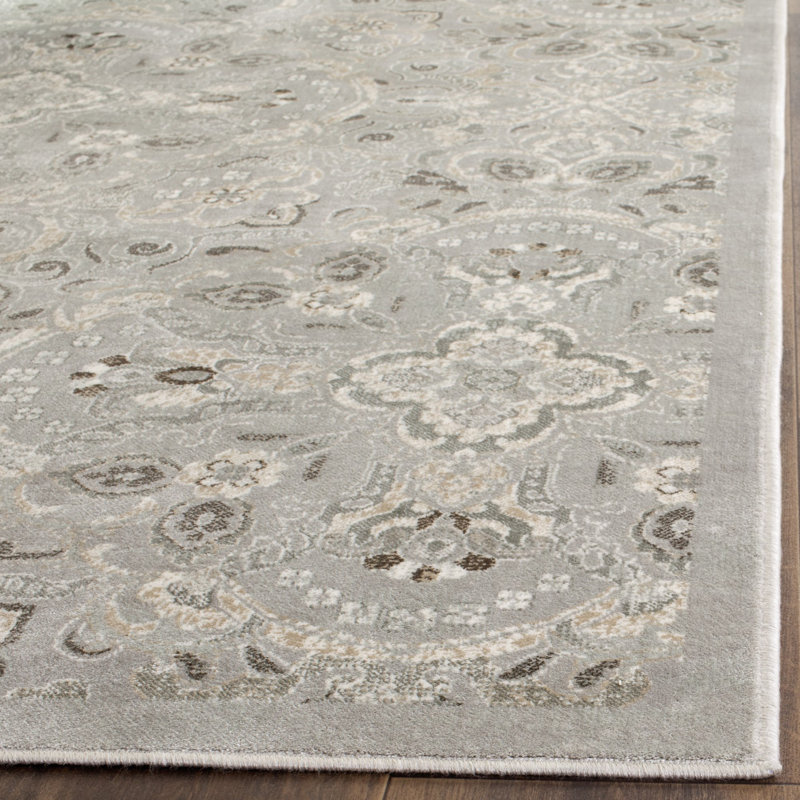 Attamore Viscose Oriental Rug in Silver, Rectangle 5'1" x 7'7"