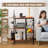 Kitchen Bakers Rack With Power Outlet, Microwave Stand With 3 Pull-out Fruit Basket Storage, Coffee Bar Carts Table On 4 Wheels, 6 S-hook Storage Shelf For Spice Rack Organizer Workstation, 33.9 Inch-1653557755