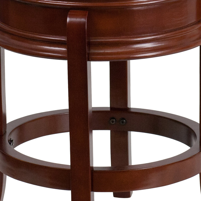 Tabouret à hauteur de comptoir en bois sans dossier de 24 po avec tablier sculpté et siège LeatherSoft Willowridge