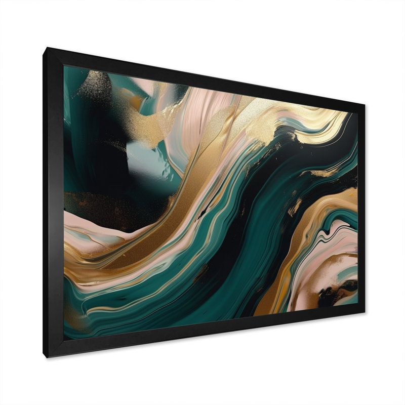 Toile marbrée dorée et verte Euphoria III, Impression noire sur toile encadrée, H 16 po x l 32 po x P 1 po