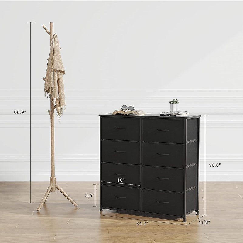 Commode 8 tiroirs Dyonisia, Noir foncé
