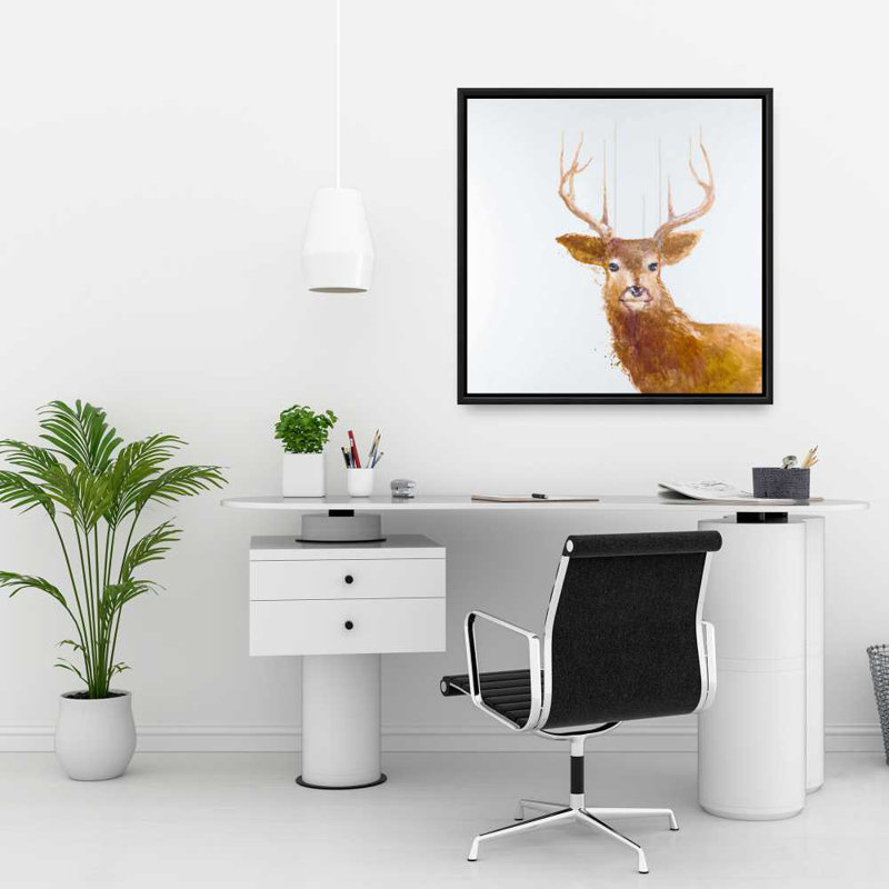 Toile abstraite de chevreuil, art contemporain brun encadré, H 25,25 po x l 25,25 po