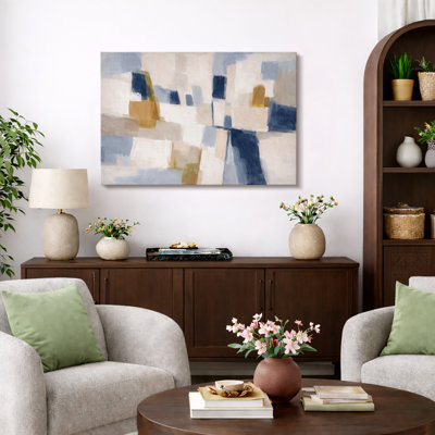 Abstrait bleu doux beige, composition géométrique, images de salon moderne, impression sur toile encadrée