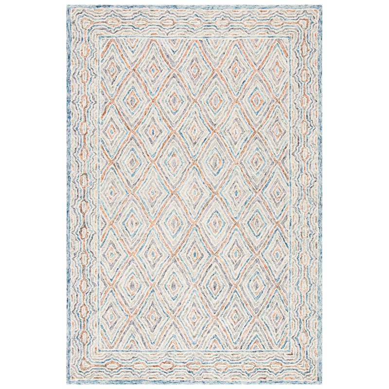 Tapis bleu / brun en laine touffeté à la main Conley, Rectangulaire 3 pi x 5 pi