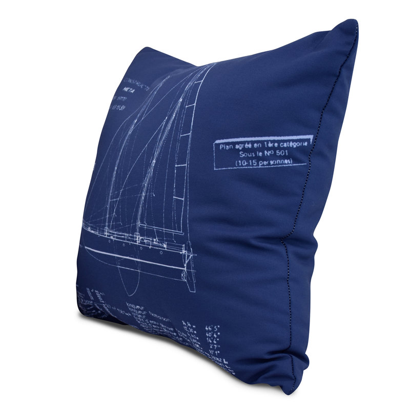 Nantucket Sail Plan Print Outdoor Square Pillow Cover and Insert, 16" x 16"