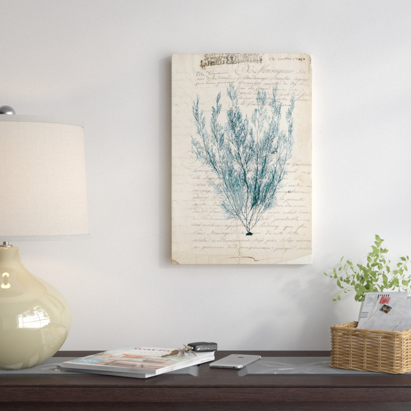 « rétro-algues bleu algues vii », reproduction d’impression sur toile tendue, H 26 po x l 18 po x P 1,5 po, Pas de tapis
