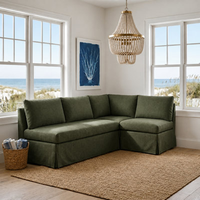 Wimberly 82"W Farmhouse Modular Corner Down Filled L-Shaped Loveseat Dining Banquette with Removable Slipcover