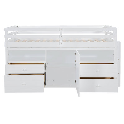 Lit mezzanine avec 4 tiroirs, sous l'armoire et les tablettes