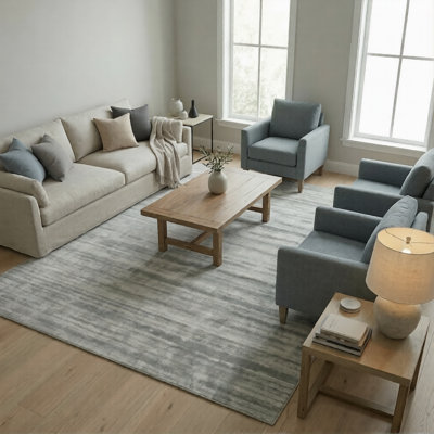 Handwoven Art Silk Gray Striped Area Rug