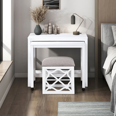 Ensemble de bureau et tabouret avec bureau à roulettes 3 pièces avec roulettes et 2 ports de chargement