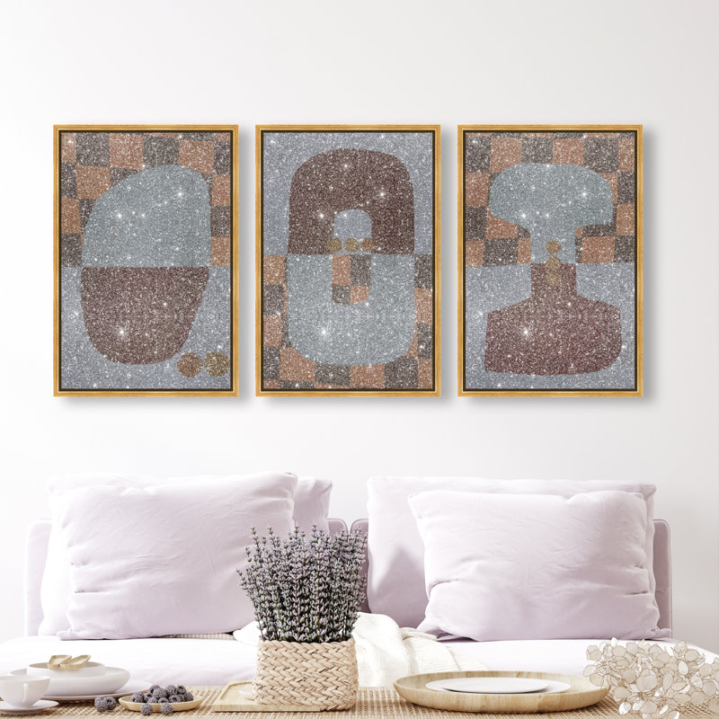 Checkered Dominos Set Set by Oliver Gal, 25" H x 17" W, Gold Floater Frame
