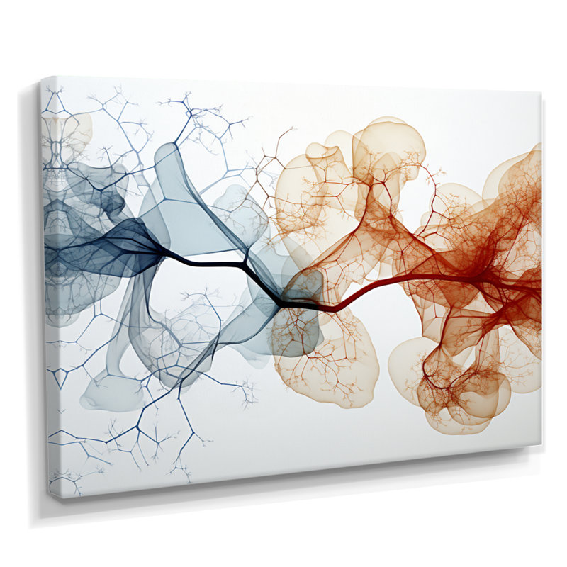 Mycelium Structures - salon d'art mural abstrait à vagues modernes, Toile tendue, H 34 po x l 44 po x P 1,5 po