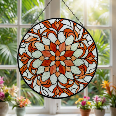 Panneau de vitrail à motif floral