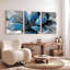 Ensemble de 3 tableaux abstraits à fleurs bleues sur toile tendue-691390177
