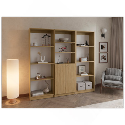 Bookcase and Storage Cabinet Set 71.1" H 3-Piece– Natural Oak