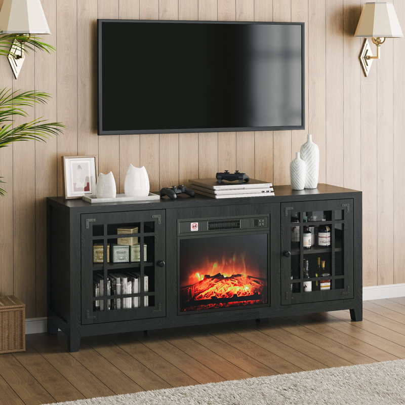 Mindel TV Stand for TVs up to 65" with Electric Fireplace, Black