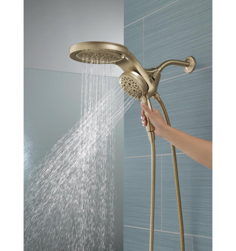 HydraChoice Hydrorain 5 Spray Dual Shower Head and Handheld Shower with H2Okinetic 1.75 GPM, Champagne Bronze