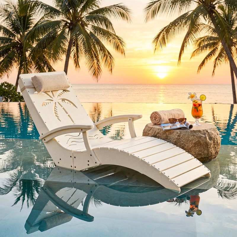 in Pool Lounge Chairs Set of 2 with Armrests, HDPE Pool Chaise Loungers for Sun Shelf, Ergonomic Pool Chairs with Adjustable Headrest & Carry Handle, Fade-Resistant Tropical Palm Design, White