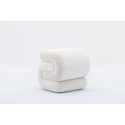 S-Shape Velvet Fabric Ottoman Makeup Stool Footstool,White