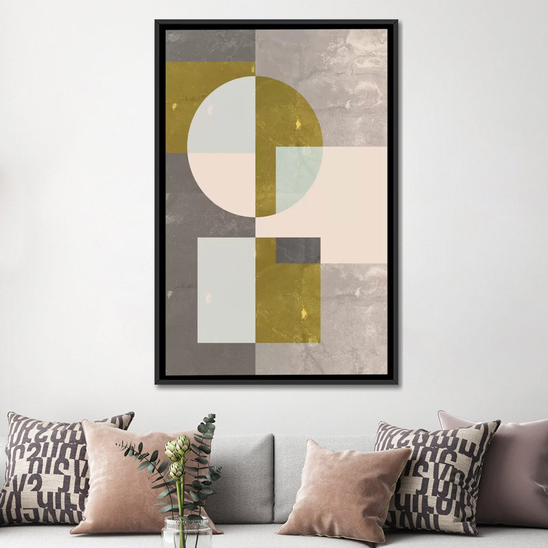 «Geometric I», impression sur toile, H 26 po x l 18 po x P 1,5 po, Toile avec cadre noir, Pas de tapis