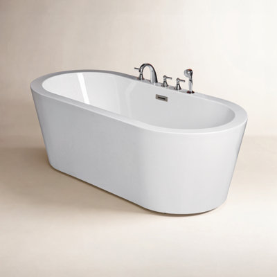 66" x 32" Freestanding Soaking Acrylic Bathtub & Faucet Combo, Installation Required