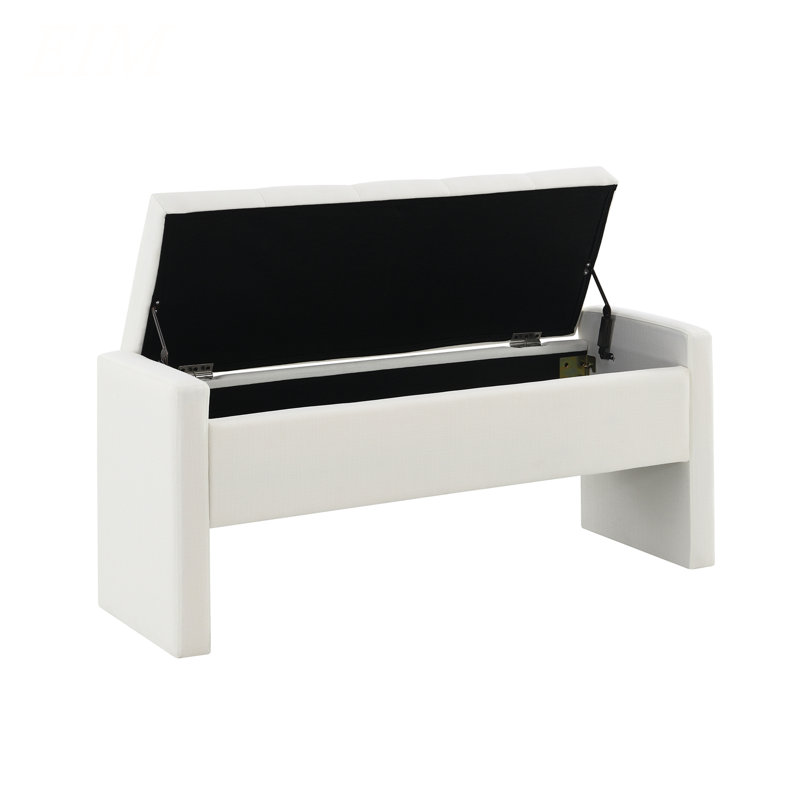 Modern Bed End Bench with Storage,Upholstered Large Foot Rest Stool, Comfy Window Vanity Bench for Living Room,Bedroom,Dorm,Coffee Table,Linen Beige