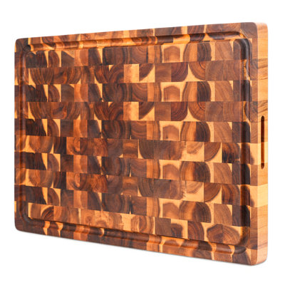 Howard End Grain Acacia Solid Wood Cutting Board - Reversible Extra Large Butcher Block with Juice Groove and Easy Grip Handle for Chopping, Serving, and Meal Prep