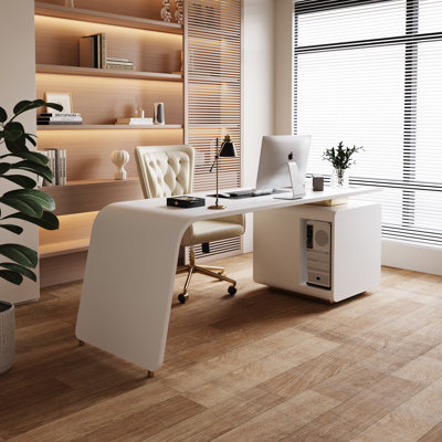 63" Modern Executive Desk with Storage & Cable Management - Luxury Home Office Computer Desk, Spacious Workstation for Small Spaces, Durable Wood & Metal Design