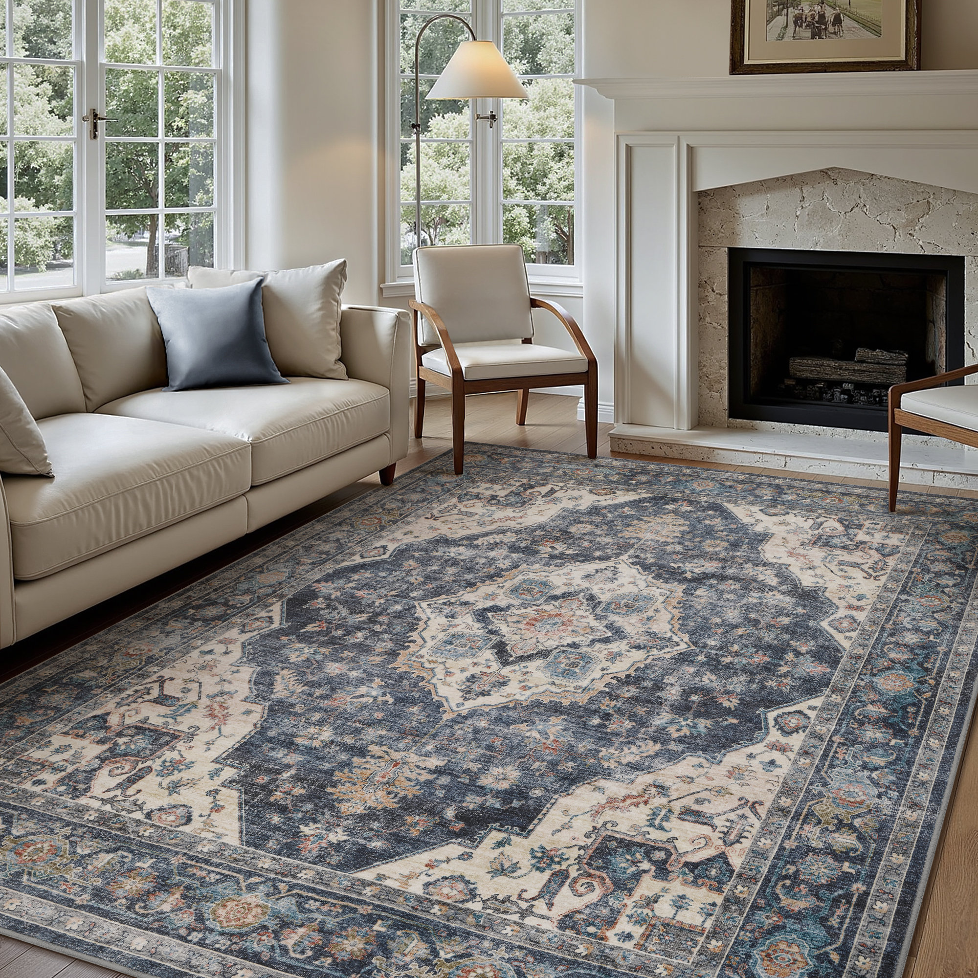 Soft Machine Washable Oriental Area Rug For Living Room, Bedroom - Rectangle 9' x 12'
