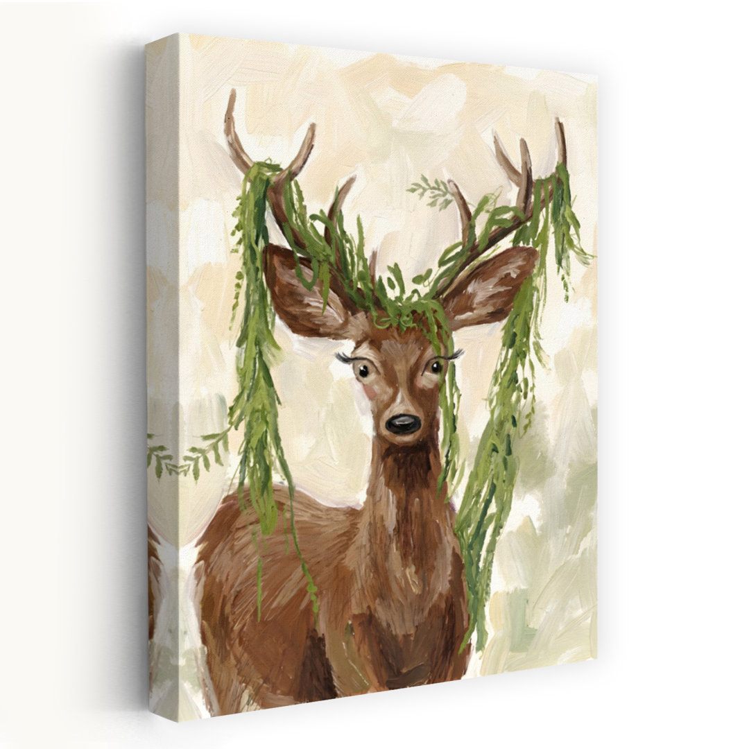 Deer With Maple Leaves Contemporary Bear Deer Dog Forest Wall Art Print